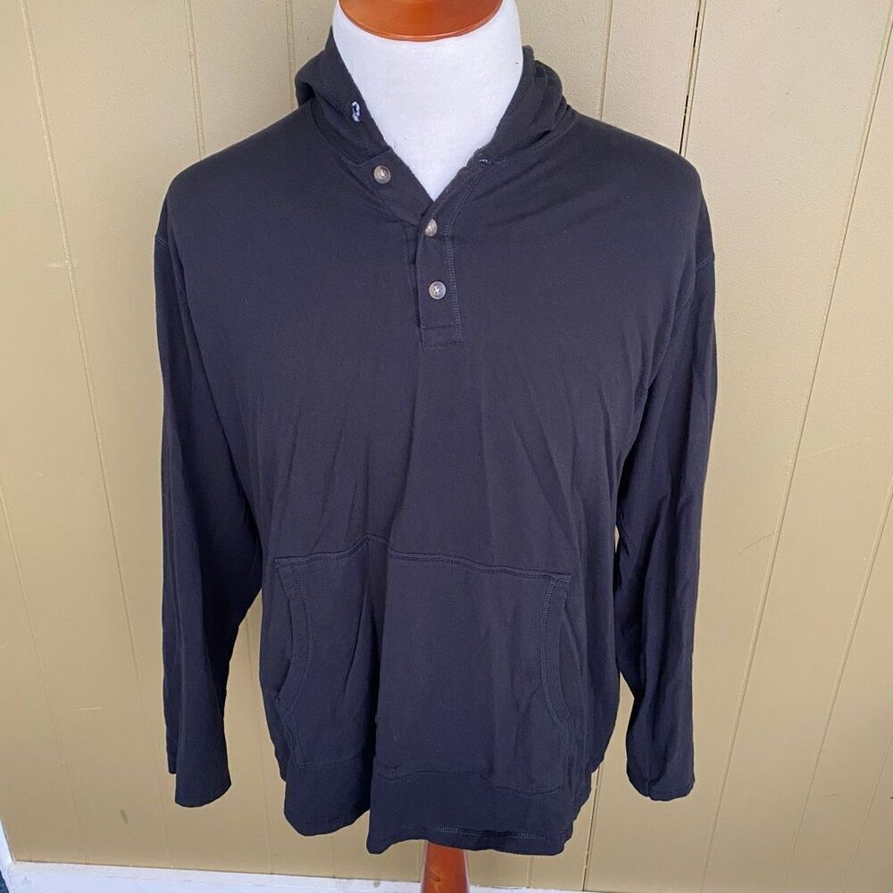 Hanes men 2XL 100% cotton lightweight longsleeve quarter button hoodie black